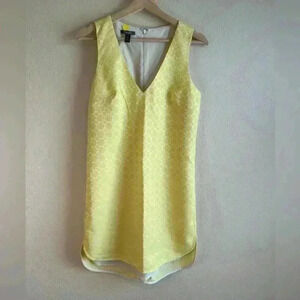 Muse yellow white high low embroidered shift dress S spring fall summer